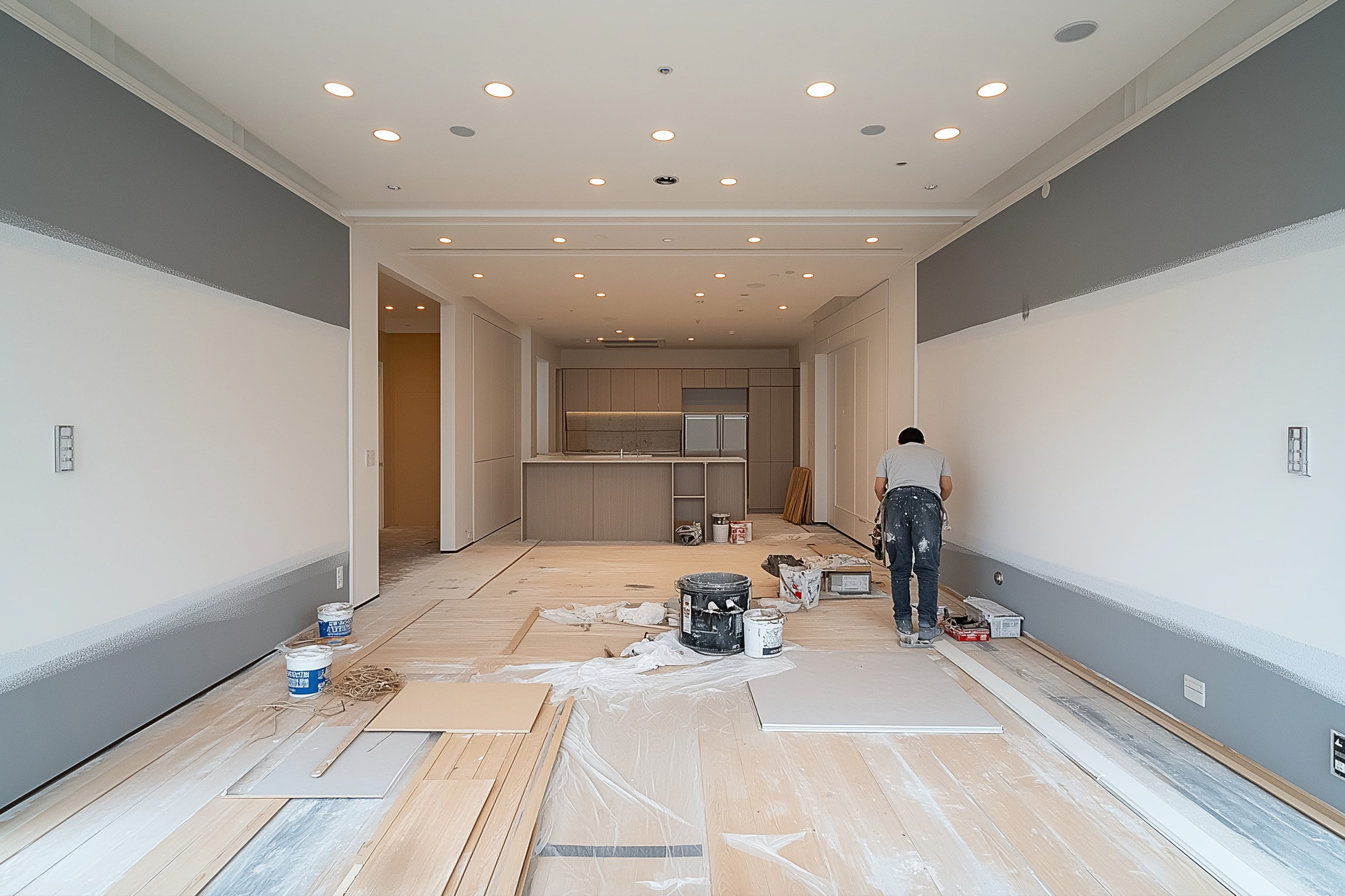 千歳市信濃｜新築アパート2棟 共用部分クロス施工